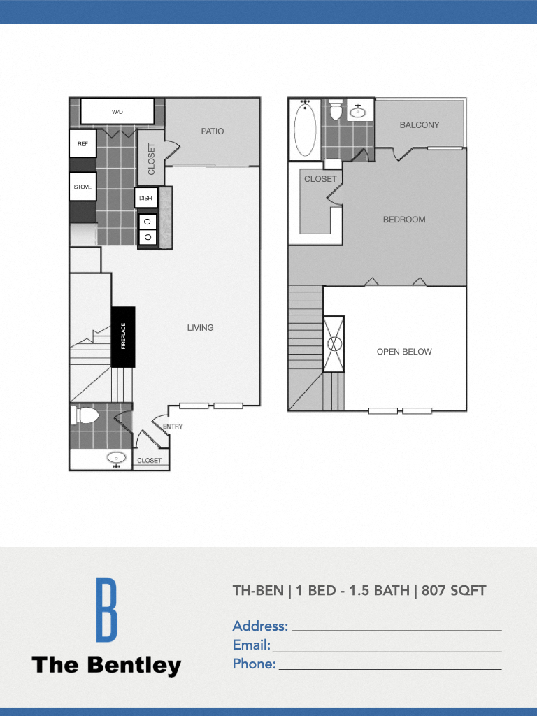 The Bentley 1x1.5 Townhouse Floor Plan